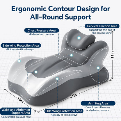 Ergonomic Reading Pillow, Memory Foam Wedge Pillow, Adjustable Neck Pillows | Multi-Positional Support Cushion for Stomach Sleepers and Sedentary, with Removable Washable Cover, Gray