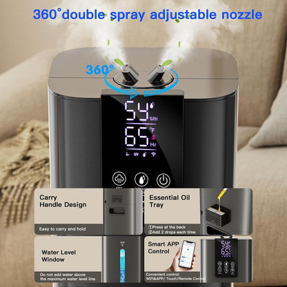 Smart Humidifiers Large Room Bedroom Home,2.11Gal(8L) Quiet Top Fill Cool Mist Humidifier,Smart App & Remote Control, 3 Speed Humidifier with 360°Nozzle,Humidity Setting for Baby Office Plant(White)