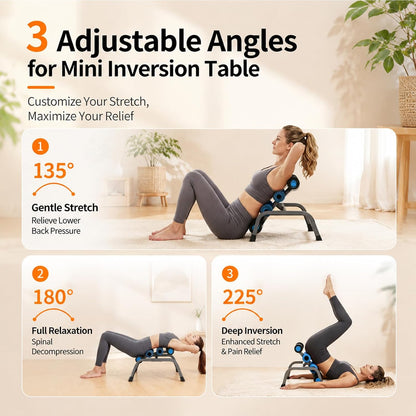 Mini Inversion Table with Rollers, Spinal Decompression Table Rollers | Back Extension Machine for Back Pain Relief, Easy to Assemble & 297 Weight Capacity, Home Gym Equipment