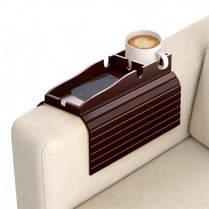 Korser Couch Armrest Table, Sofa Arm Tray with Removable Cup Holder, 2 in 1 Anti-Slip Armrest Tray Table for Couch, Bamboo Foldable Couch Cup Holder for Drinks Snacks Phone Remote Control