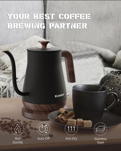 Gooseneck Electric Kettle, 0.8 L, 1000 W, Auto Shut-Off, Light Green | Compact 0.8 L Kettle With Stainless Steel Interior, Gooseneck Pour, Wood-Grain Handle, Auto Shut-Off And Boil-Dry Protection