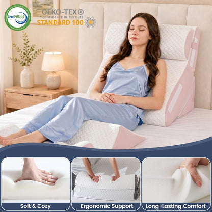 5PCS Wedge Pillow Set for After Surgery, Adjustable Orthopedic Foam Bed Wedge Pillow for Acid Reflux, GERD & Heartburn Relief, Back & Leg Elevation Support for Sleeping & Sitting Up, White Grey