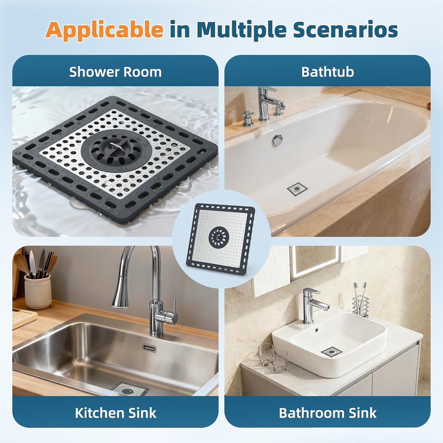 Hibbent Upgraded Shower Drain Hair Catcher for Bathroom Floor 4" Drain, Anti-Clogging Shower Drain Cover, Stainless Steel & Silicone Drain Strainer with Handle, Shower Drain Protector, Grey
