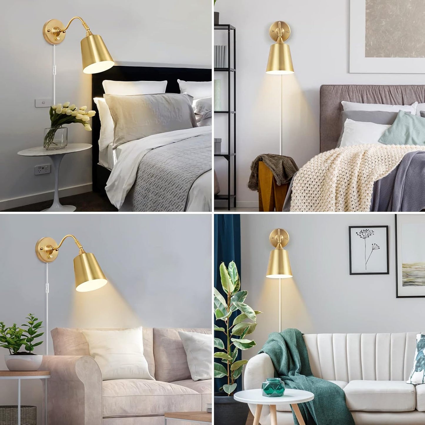 TRLIFE Wall Sconces Plug in, Dimmable Wall Lights with Plug in Cord Adjustable Lighting Angle Wall Mounted Light with On/Off Rotary Switch for Bedside, Bedroom, Over Mirror(2 Pack, 2 Bulbs Included)
