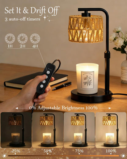 Candle Warmer Lamp with Timer Dimmer, Height Adjustable Modern Farmhouse Candle Warmer, Electric Candle Lamp Warmer with 2 Bulbs, Birthday Gifts for Women Mom, Gift for Home Decor