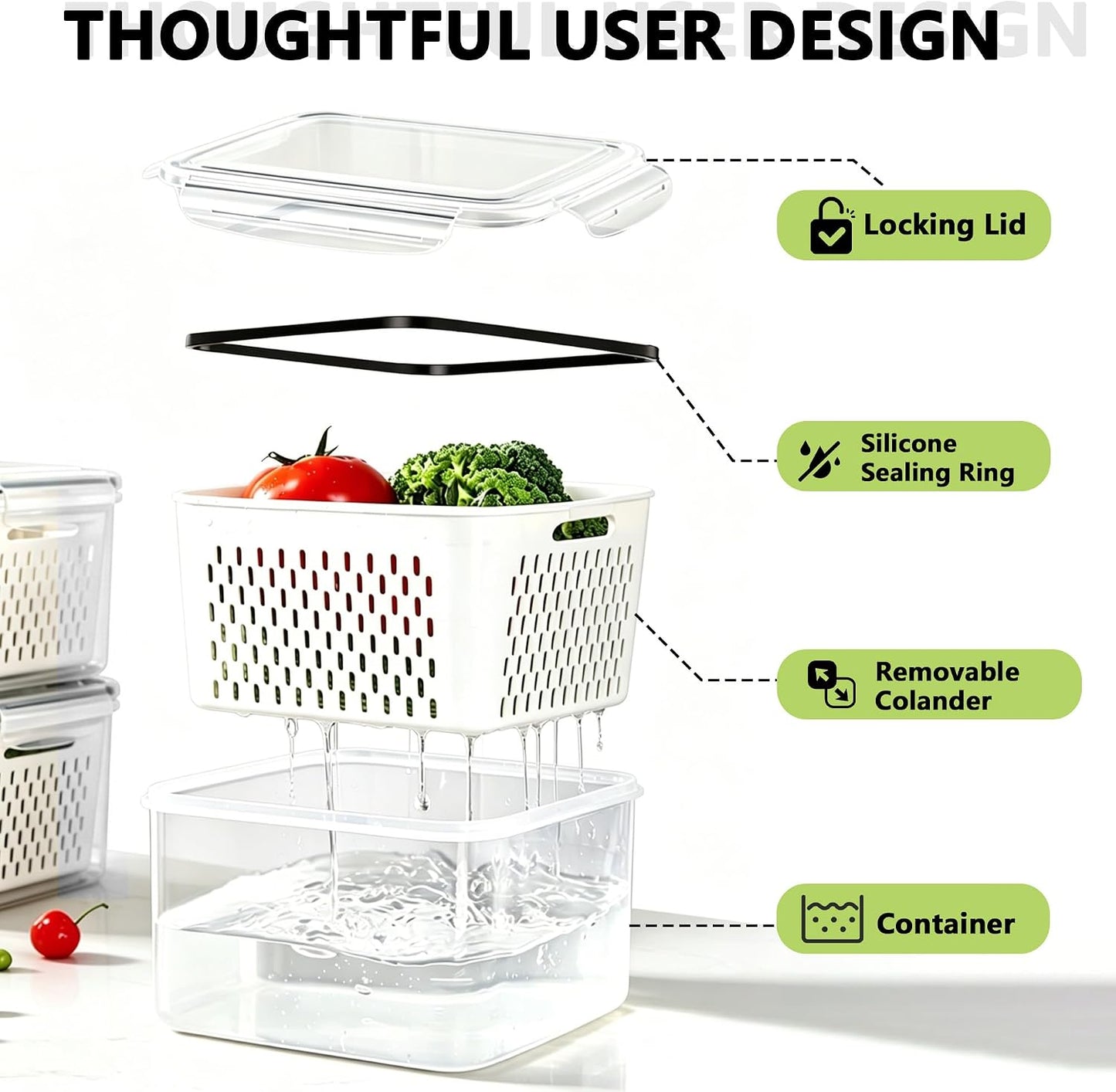 5 Pack Fruit Storage Containers for Fridge,Produce Container for Fridge with Removable Colanders,Leakproof Refrigerator Organizers and Storage for Produce Berry Vegetable Salad Meat Food Keep Fresh