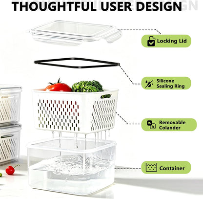 5 Pack Fruit Storage Containers for Fridge,Produce Container for Fridge with Removable Colanders,Leakproof Refrigerator Organizers and Storage for Produce Berry Vegetable Salad Meat Food Keep Fresh