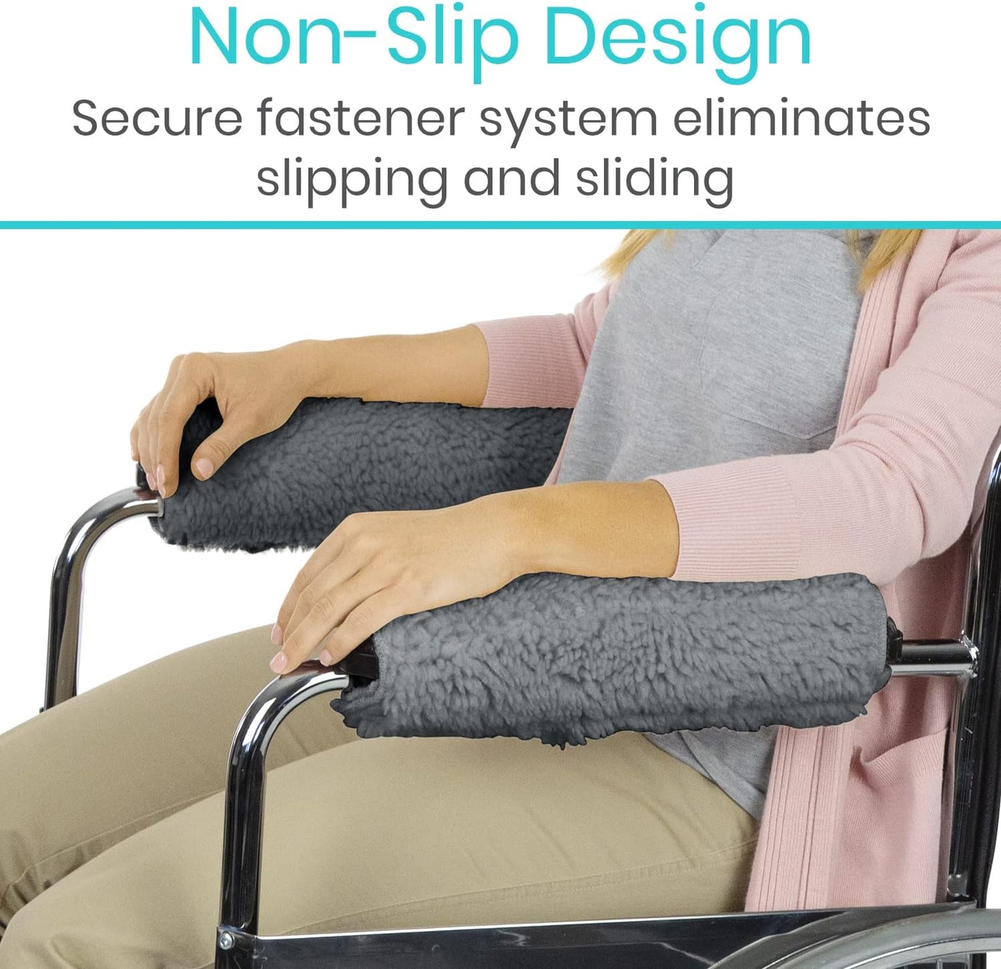 Vive Wheelchair Armrest Pads (2 PCS) - Memory Foam Sheepskin Cushion | Accessories for Transport Electric Wheel Chair Arm Rests - for Adults, Seniors, Handicapped - Soft Support for Office Chair