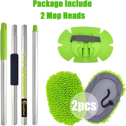 62" Car Wash Brush Mop Kit with Long Handle, 2 in 1 Chenille Microfiber Sponge Mitt Cleaning Detailing Duster for Washing Cars Truck SUV RV Caravans and Household(2 x Mop Head) (Blue)