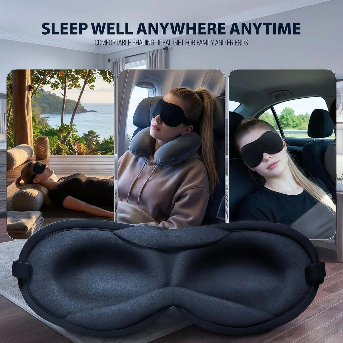 Ultra-Thin 3D Sleep Mask for Side Sleepers Women Men, Contoured Eye Mask for Lash Extensions, Light Blocking, Soft Breathable Lightweight Eye Mask for Sleep, Travel, Meditation,Airplane (Black)