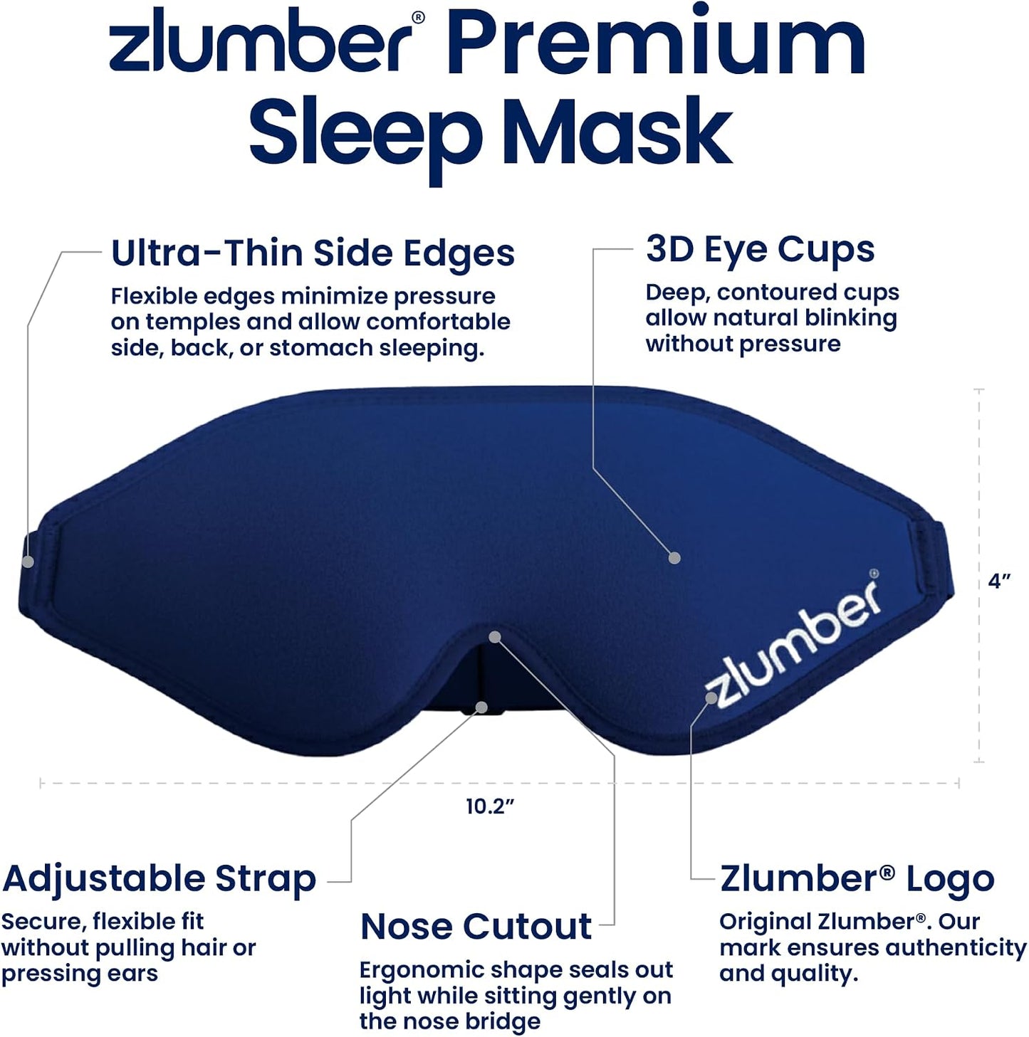 Zlumber Premium Eye Sleep Mask for Men & Women - 100% Blackout 3D Contoured Night Eye Mask for Sleeping, Travel Eye Mask & Side Sleeper Mask, Zero Eye Pressure, Adjustable