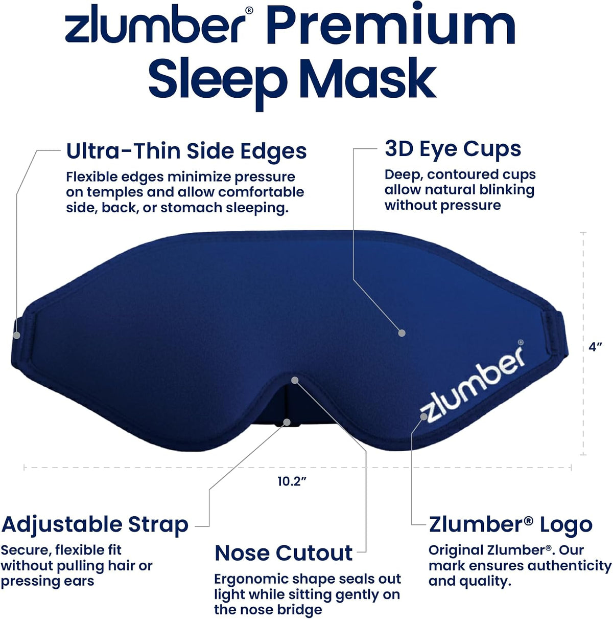 Zlumber Premium Eye Sleep Mask for Men & Women - 100% Blackout 3D Contoured Night Eye Mask for Sleeping, Travel Eye Mask & Side Sleeper Mask, Zero Eye Pressure, Adjustable