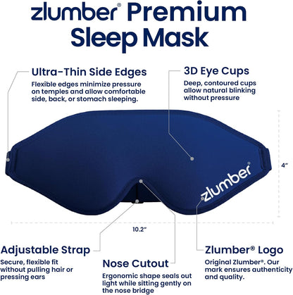 Zlumber Premium Eye Sleep Mask for Men & Women - 100% Blackout 3D Contoured Night Eye Mask for Sleeping, Travel Eye Mask & Side Sleeper Mask, Zero Eye Pressure, Adjustable