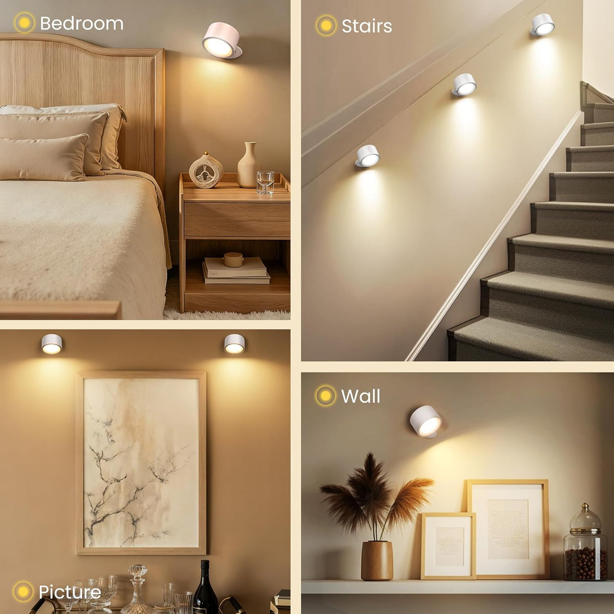 Wall Mounted Lamp, Battery Operated Wall Lights, Wood