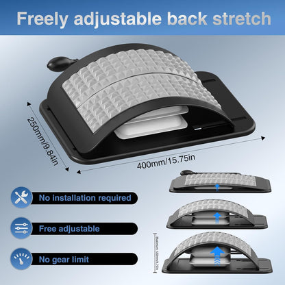 Back Stretcher for Lower Back Pain Relief, Adjustable Lumbar Traction Device, Ergonomic Spine Board with Acupressure Points, Back Massager for Spinal Decompression and Scoliosis