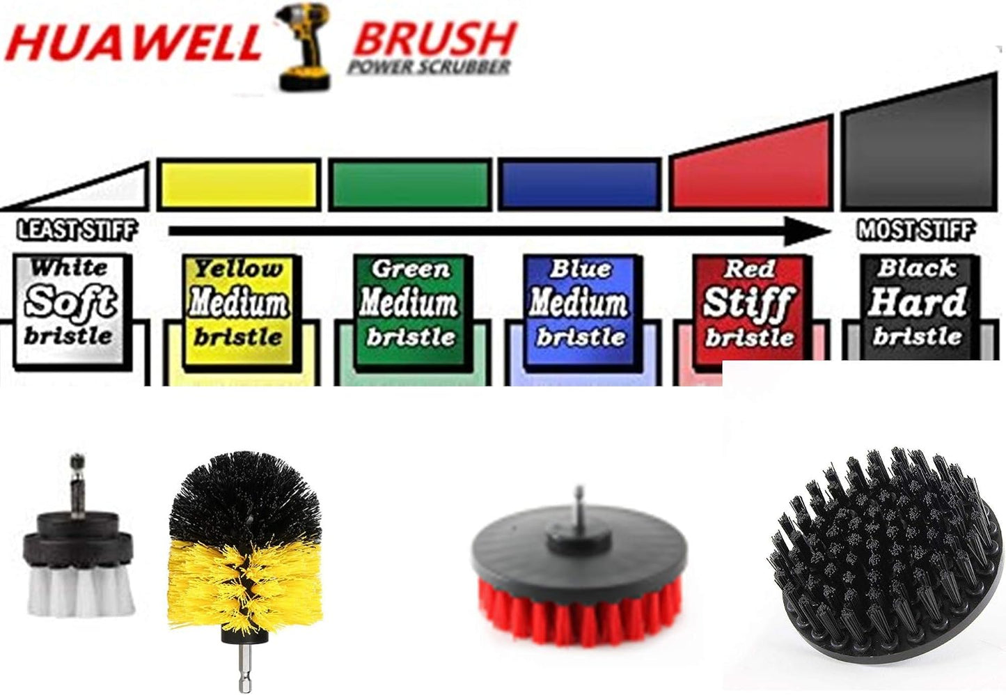 5in 3 Piece Soft, Medium and Stiff Power Scrubbing Brush Drill Attachment for Cleaning Showers, Tubs, Bathrooms, Tile, Grout, Carpet, Tires and Boats by DUOSHIDA