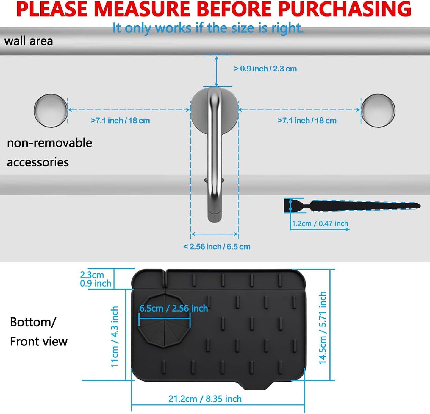 Mini Sink Splash Guard & Faucet Mat for Kitchen Sink Compact 8.3" Kitchen Faucet Splash Guard Mat, Small Kitchen Sink Organizer & Sponge Holder for Kitchen, Bathroom, Corner Sink (Black)