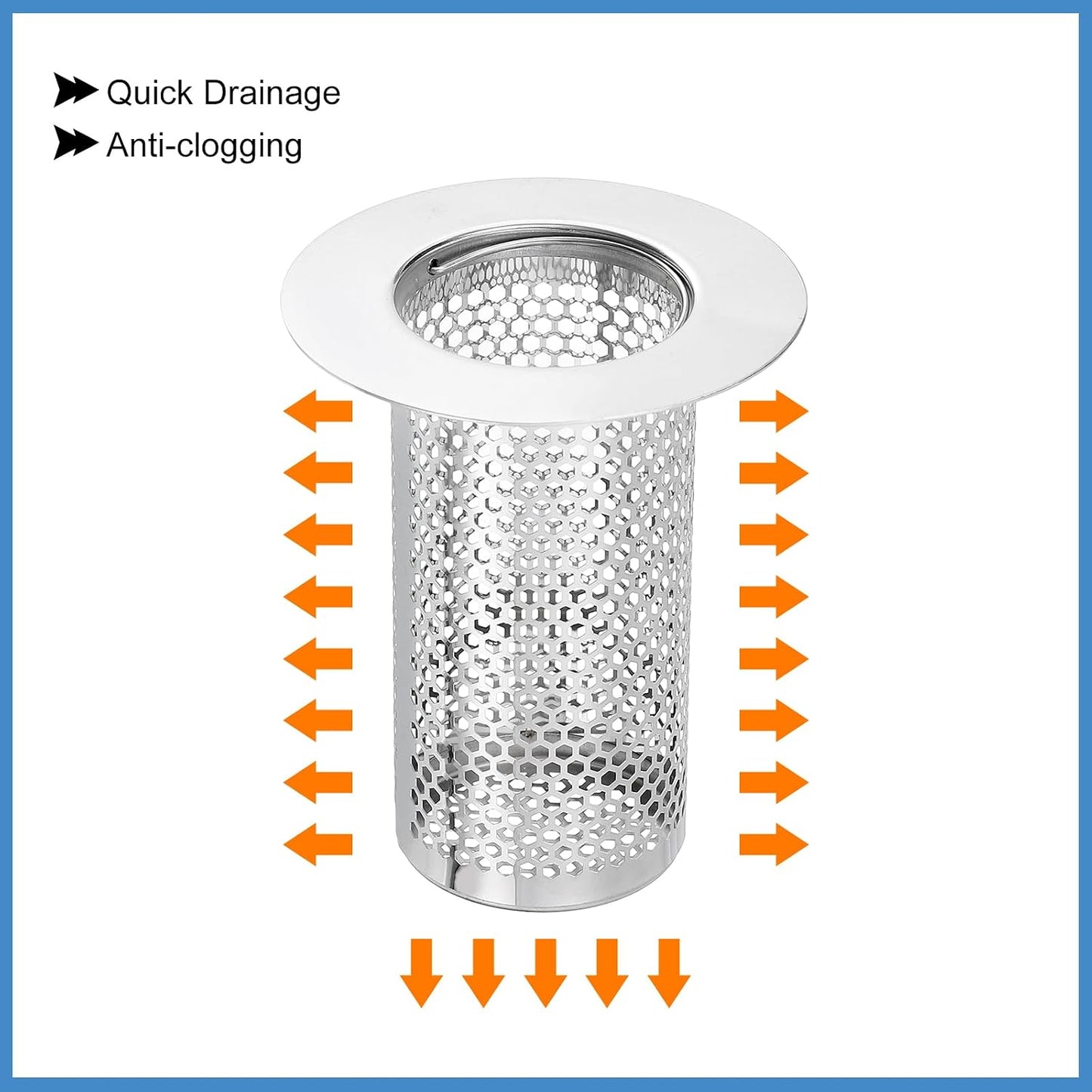 uxcell 2 Pack Shower Drain Strainer, 2" x 2.5" Stainless Steel Floor Drain Strainer Deep Sink Hair Catcher for Kitchen Bathroom Balcony Floor Drain, Fit Hole Size from 1.57" to 2.56"