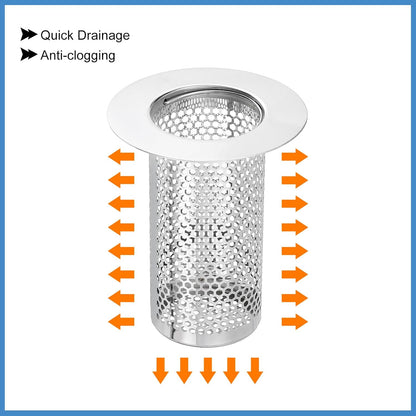 uxcell 2 Pack Shower Drain Strainer, 2" x 2.5" Stainless Steel Floor Drain Strainer Deep Sink Hair Catcher for Kitchen Bathroom Balcony Floor Drain, Fit Hole Size from 1.57" to 2.56"