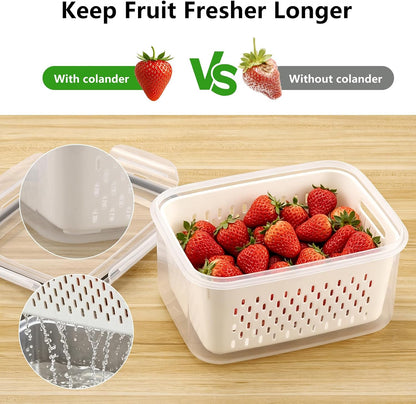 LoveBB 8 Pack Fruit Containers for Fridge, Plastic Food Storage Containers with Removable Colander Produce Saver Containers for Fruits, Vegetables, Berry, Meat Keeper Fresh