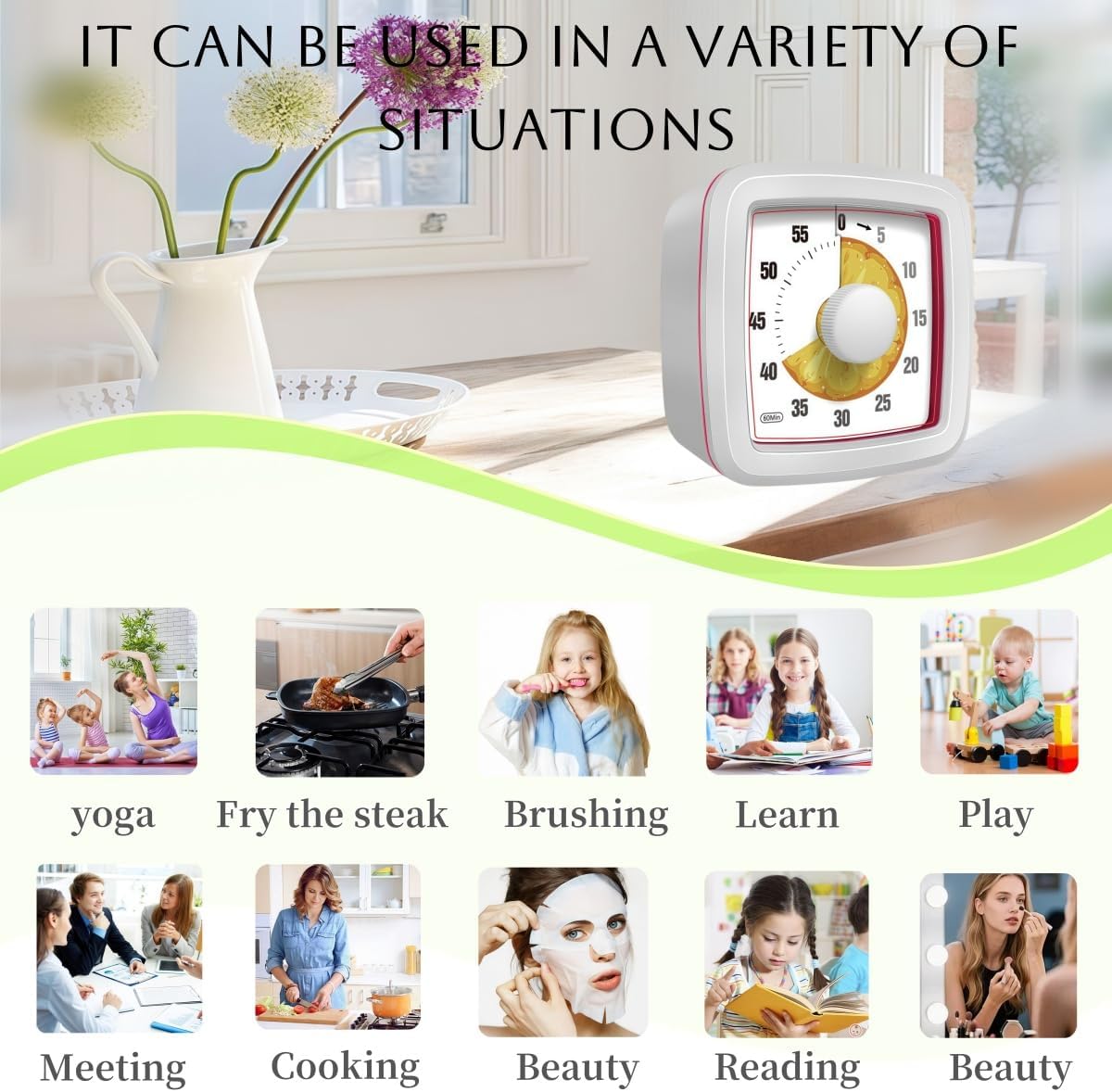 Kids Visual Timer for Kitchen,Classroom,Cooking,Learning,Bedroom,Office, 60-Minute Countdown Pomodoro Timer for Kids with Autism ADHD (Watermelon Style)