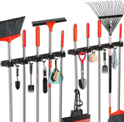Mop and Broom Holder Wall Mount, Upgraded Broom Hanger Wall Mount, Stainless Steel Broom Organizer for Closet Garage Laundry Room Kitchen Wall Decor(3Racks 4Hooks Black)