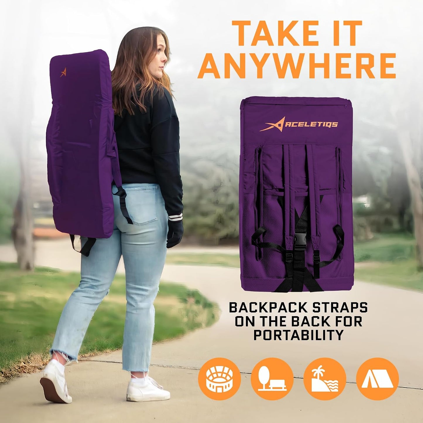 Heated Stadium Seats for Bleachers with Back Support – USB Battery Included - Upgraded 3 Levels of Heat - Foldable Chair - Cushioned, 4 Pockets for Snacks, Cup Holder - for Camping, Games & Sports