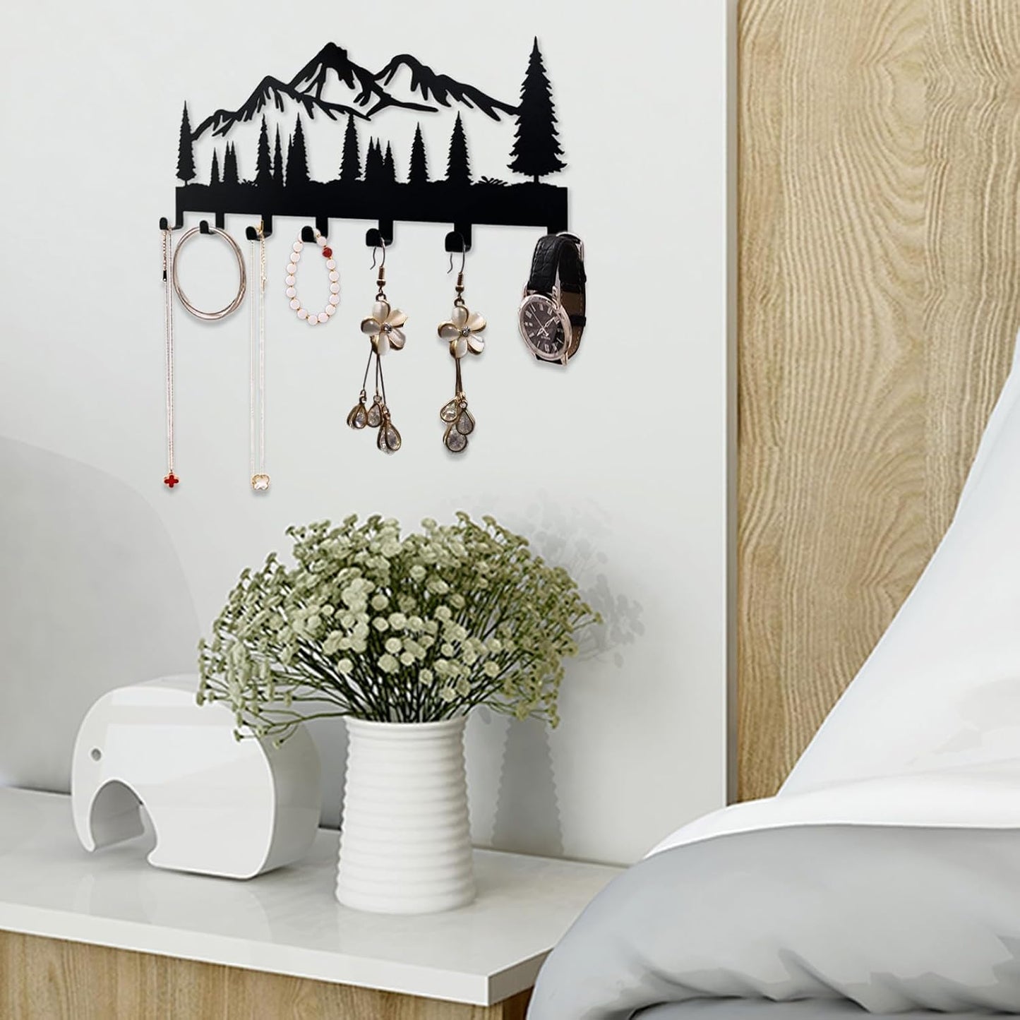 Key Holder for Wall, Metal Decorative Wall Mounted Mountain Key and Mail Holder with Shelf, 2 in 1 Key Hooks for Entryway, Front Door, Hallway, Key Organizer and Key Rack (10 Inches)