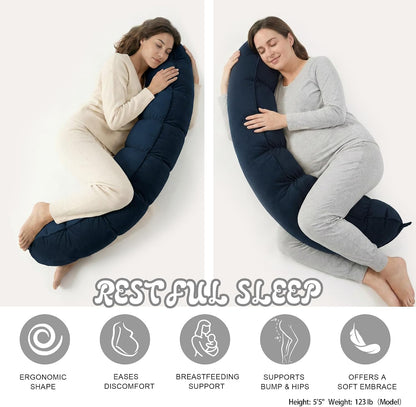 Peallow(Pat. Pend) – Long Round Body Pillow for Adults, Bolster Pillow for Sleeping, Soft and Supportive Pillow for Sleeping & Lumbar Support (Green-White, 29.5")