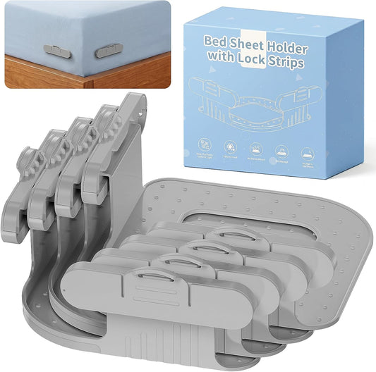 Bed Lock Sheet Holders, New Upgrade Sheet Straps Keep Sheets Firm & Tight, Bed Fitted Sheet Holder for Corners, Sheet Clips, Mattress Sheet Holder Strap, Sheet Secure Lock Fasteners White