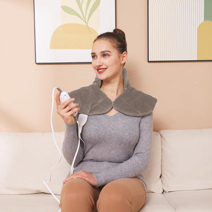 Ambershine 19''x24'' Weighted Neck & Shoulder Heating Pad, 2.5lbs with 12 Temperature Settings& 4 Auto-Off Timers, Pain Relief for Neck/Shoulder/Back(Gray&Blue)