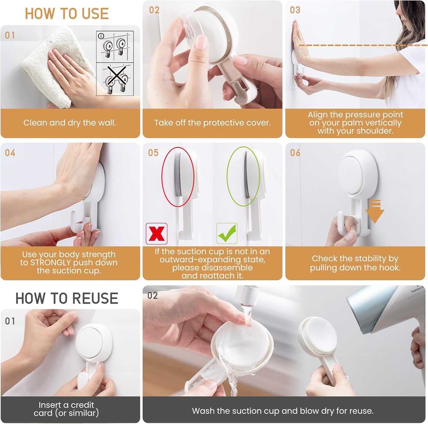Razor Holder for Shower 2 Pack, Powerful Vacuum Suction Cup Hook for Towel, Loofah, Razor, Squeegee, Damage-Free Wall Shower Hook, Shaver Holder for Bathroom, Easy to Install and Reuse, Black