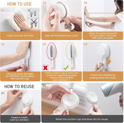 Razor Holder for Shower 2 Pack, Powerful Vacuum Suction Cup Hook for Towel, Loofah, Razor, Squeegee, Damage-Free Wall Shower Hook, Shaver Holder for Bathroom, Easy to Install and Reuse, Black