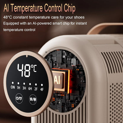 Portable Boot Dryer Folds for easy storage Constant-temperature dehumidification Features aromatherapy deodorization 360-minute timer 4 boot heaters Suitable for work boots ski boots sneakers socks
