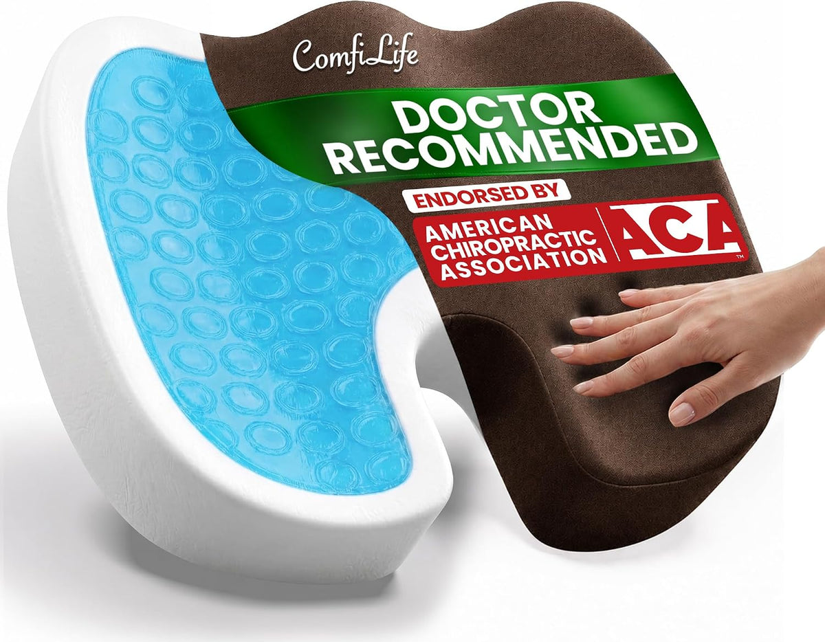 ComfiLife Doctor Recommended Seat Cushion - Premium Gel & Memory Foam Office Chair, Car Seat, Lifting Cushion - Chair Cushions for Back & Sciatica Relief - Seat Cushions for Office & Desk (Black)