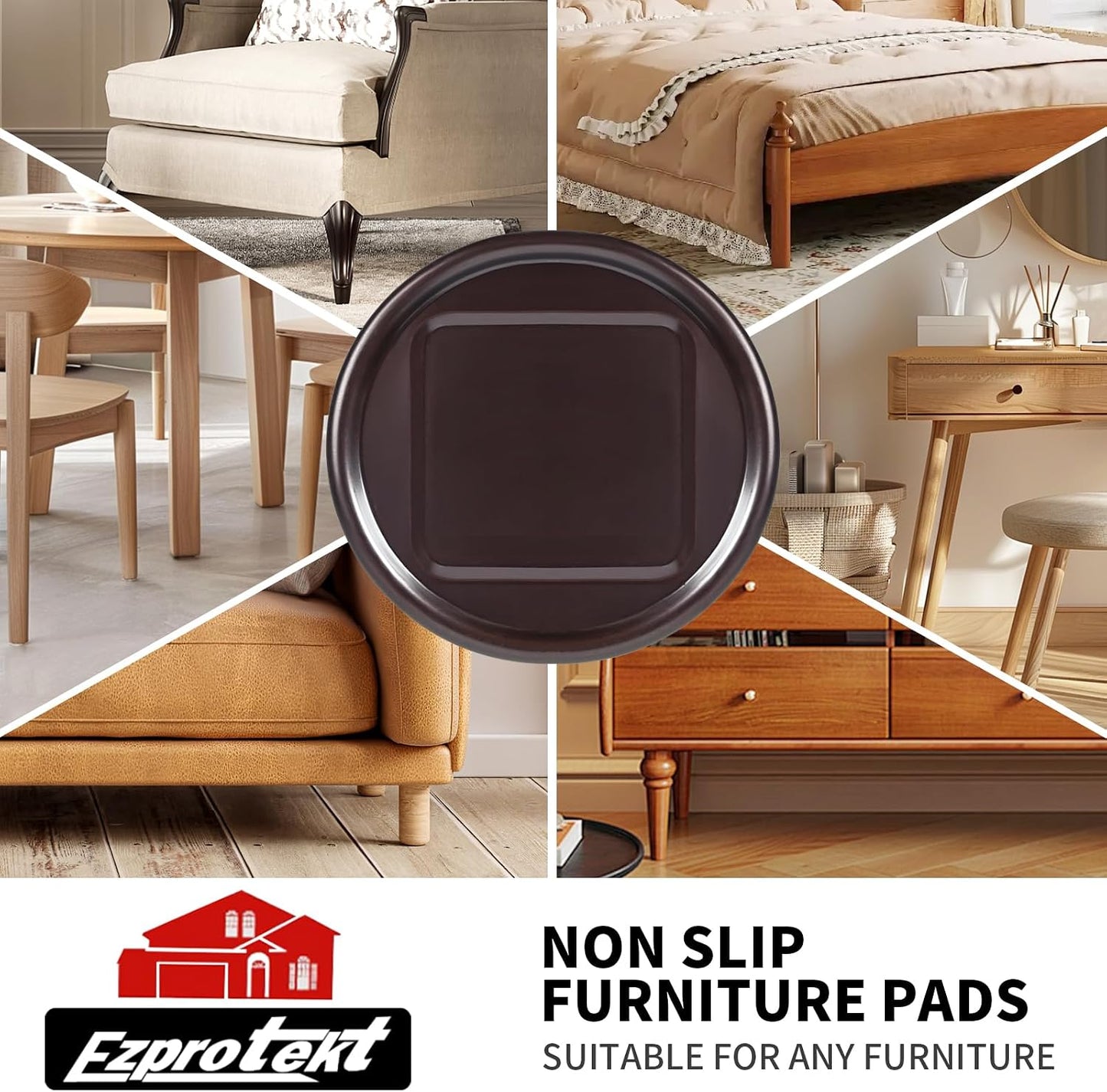 Ezprotekt 1.63" Round Carpet Bottom Furniture Caster Cups, 16 Pcs Reusable Furniture Coasters, Felt Furniture Sliders Pads to Protect Hardwood, Tile or Carpetd Floors from Scratches (Dark Brown)