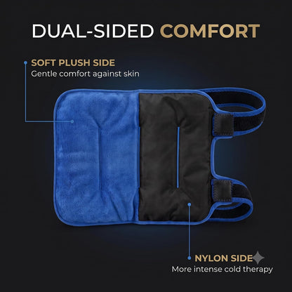 2 Pack KoolX Premium Gel Ice Packs for Injuries Reusable, Flexible Cold Wraps with Straps, Soft Plush & Nylon Sides, Extension Strap, Ice Pack for Knee, Back, Shoulder, Elbow & Calf - Medium + Large