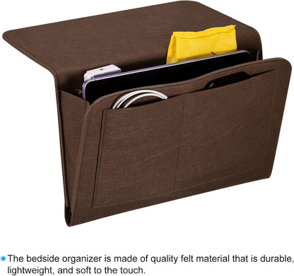 PATIKIL 11in Bedside Caddy, Bed Caddy Bedside Organizer Hanging Soft Felt 5 Pockets Bed Pockets Bedside Storage Organizer Remote Control Holder for Bedroom Phones Glasses, Green