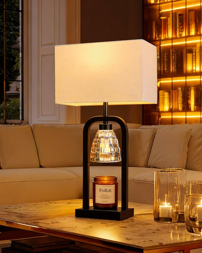 PoKat Gold Table Lamp Candle Warmer, Candle Warmer Lamp with Timer Dimmer, Wax Light Warming Table Lamp for Jar Candles, Modern Bedside Lamp for House Warming Home Decor Living Room, Bulb Included