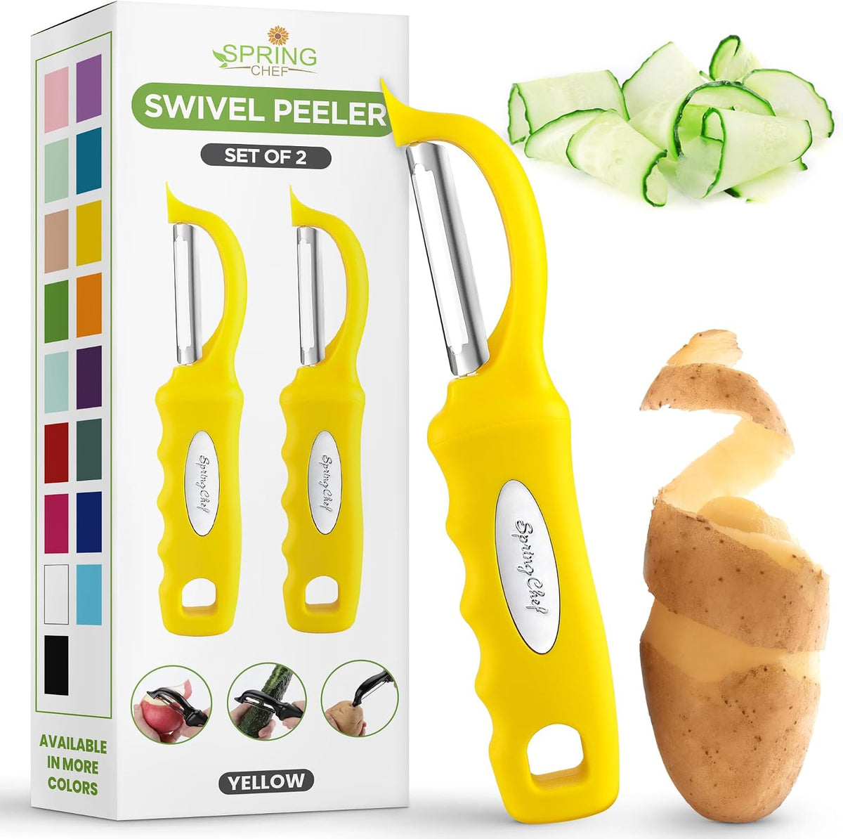 Spring Chef Swivel Potato Peeler for Kitchen with Ergonomic Handle, White