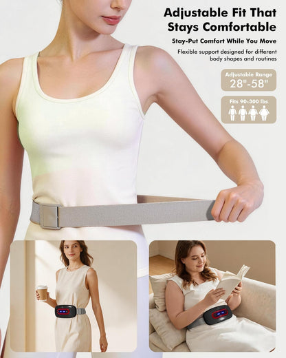 Portable Cordless Menstrual Heating Pad with 4 Heat Levels and 4 Massage Modes,Electric, Fast Large Heating Belly Wrap Belt (Black)