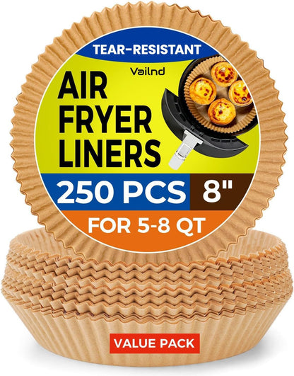 125Pcs 8 Inch Square Air Fryer Liners Disposable for 5-8QT, Parchment Paper | Non-Stick, Unbleached Food Grade, Waterproof Oilproof Baking Airfryer Sheets Papers for Oven, Microwave, Baking, Roasting