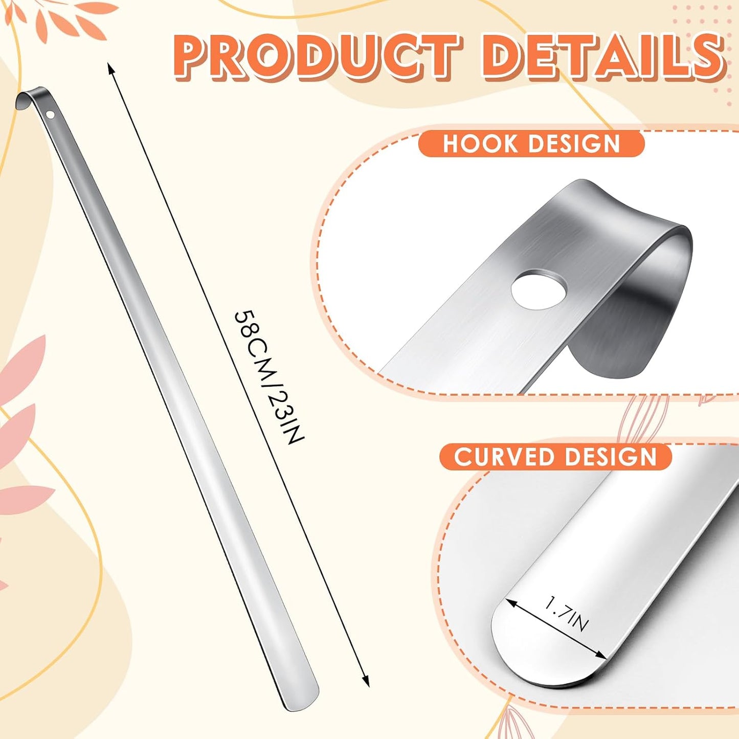 2 Pcs 31.5'' Extra Long Metal Shoe Horn for Elderly, Silver | Shoehorn Dressing Stick for Senior Disabled Men Women Limited Mobility, Standing Reach Assist, No Bending Needed