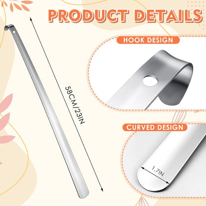 2 Pcs 31.5'' Extra Long Metal Shoe Horn for Elderly, Silver | Shoehorn Dressing Stick for Senior Disabled Men Women Limited Mobility, Standing Reach Assist, No Bending Needed