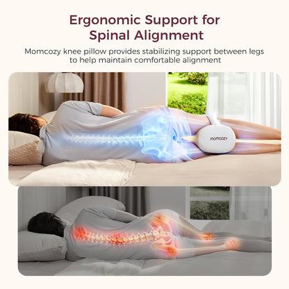 Momcozy Knee Pillow for Side Sleepers, Soft Memory Foam & Pinch-Free Design | Relieve Knee, Leg and Sciatica Pain, Adjustable Elastic Strap Ideal for Pregnant Women and Seniors, White