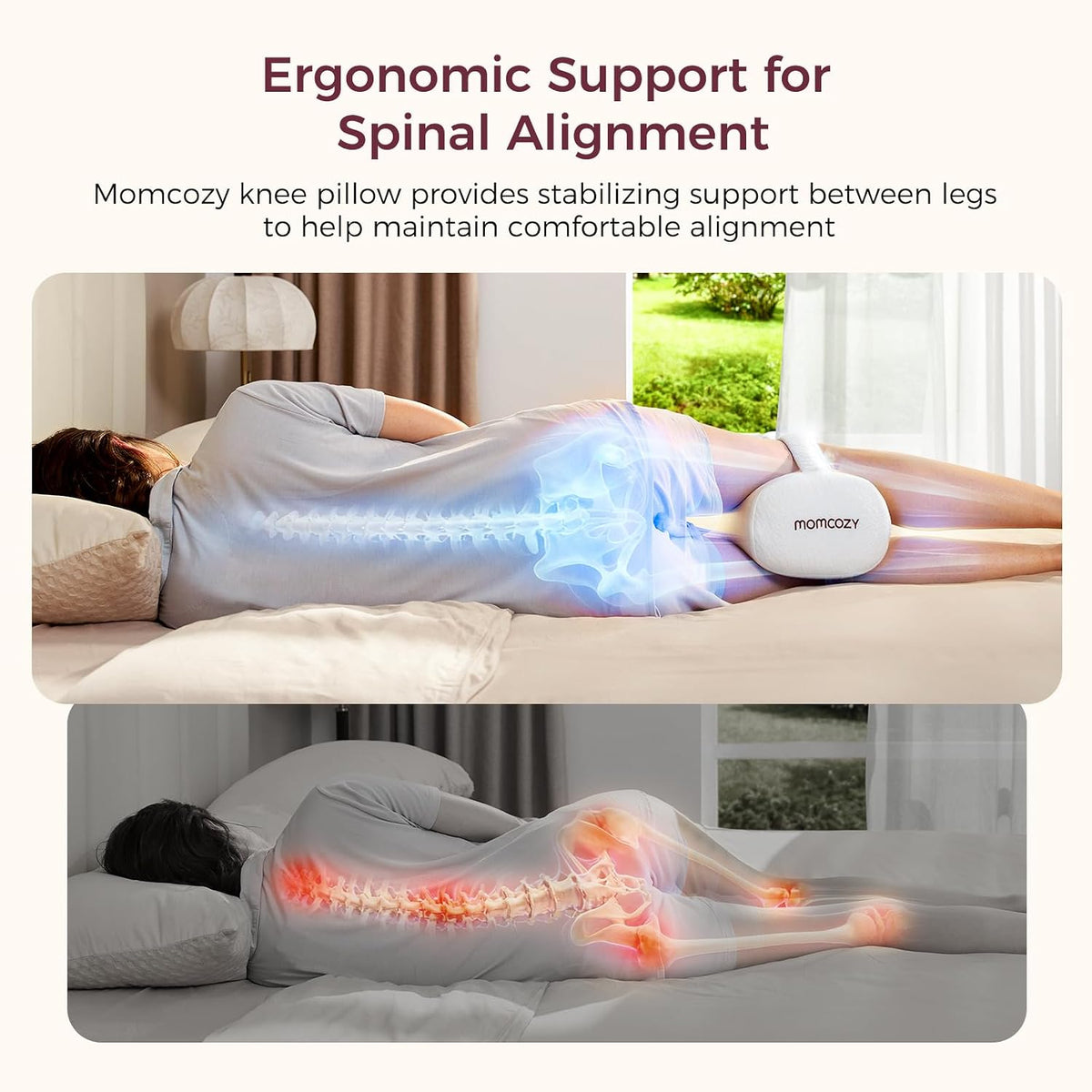 Momcozy Knee Pillow for Side Sleepers, Soft Memory Foam & Pinch-Free Design