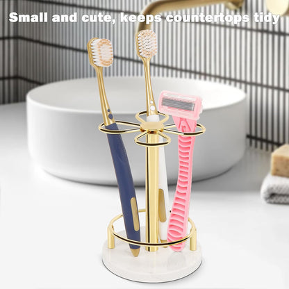 Toothbrush Holder Stand for Bathroom, Metal Toothbrush Organizer with Marble Base, Toothbrush Storage Collection for Family, Suitable for Home Hotel Countertop Vanity (Small, Matte Black)