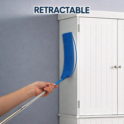 Retractable Gap Dust Cleaner with Extension Pole & 3 Microfiber Cloths | Cleaning Tools with 3 Microfiber Dusting Cloths | Long Handle Duster 30-100'' | Under Refrigerator Furniture Appliance Blue