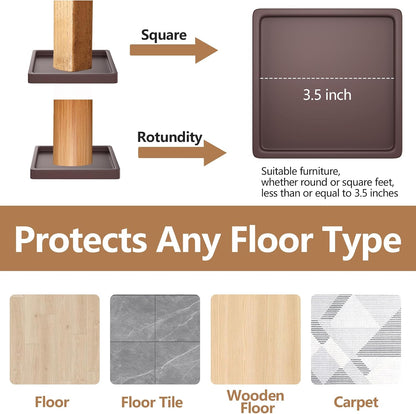 12Pcs 2.5in Furniture Coasters Non-Slip Bed Leg Pads Round Rubber Anti Sliding Caster Cups for Hardwood Floors Brown