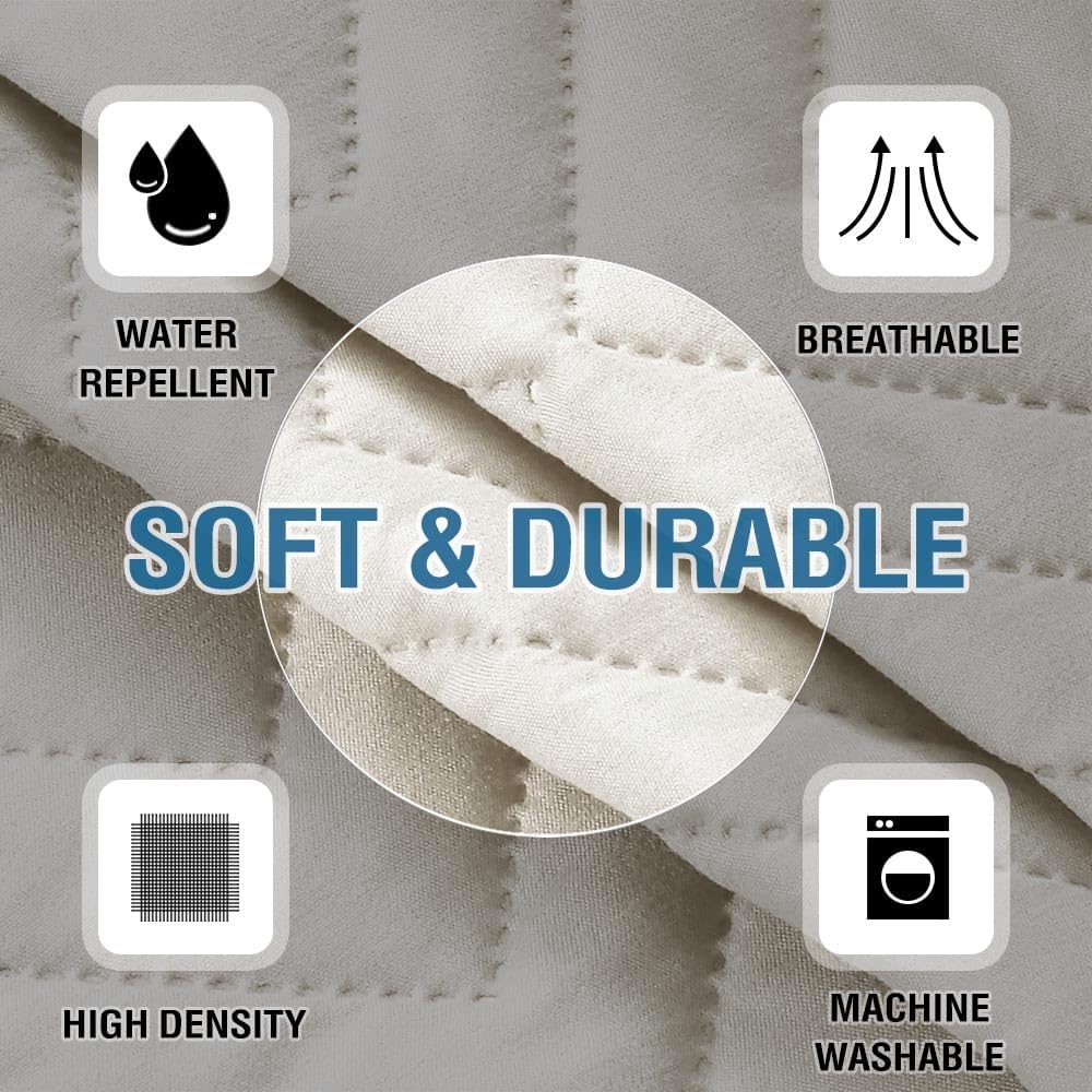 H.VERSAILTEX Water Resistant Armrest Covers for Sofa, 2 Pack, Ivory/Beige | Waterproof Armchair Caddy, Couch Arm Covers Remote Control Holder Sofa Armrest Organizer for Magazine, Tablet, Phone, iPad